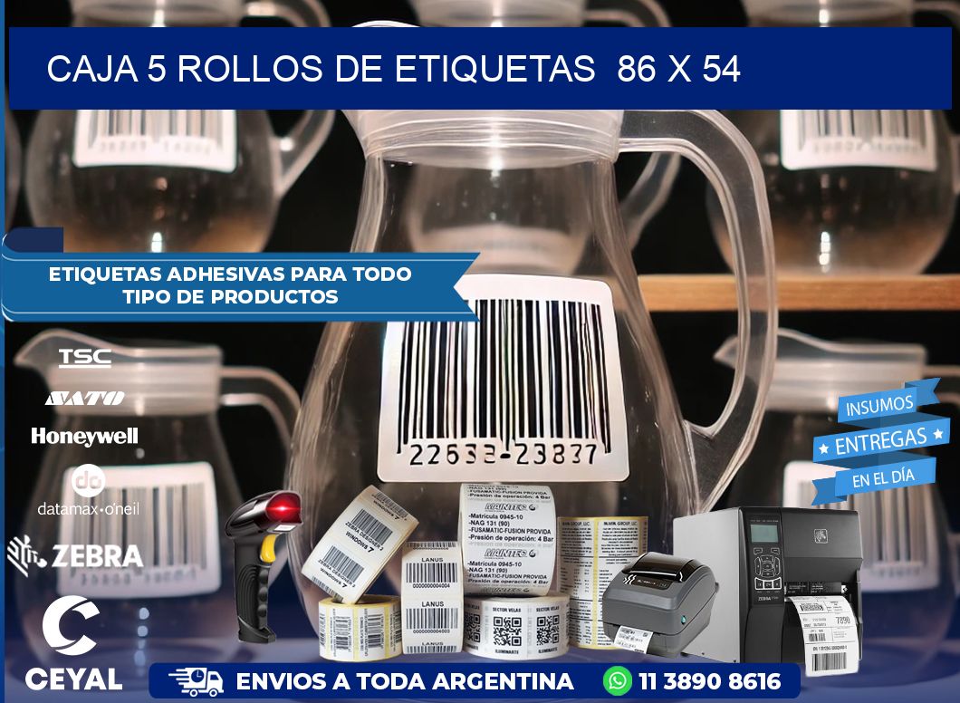 CAJA 5 ROLLOS DE ETIQUETAS  86 x 54