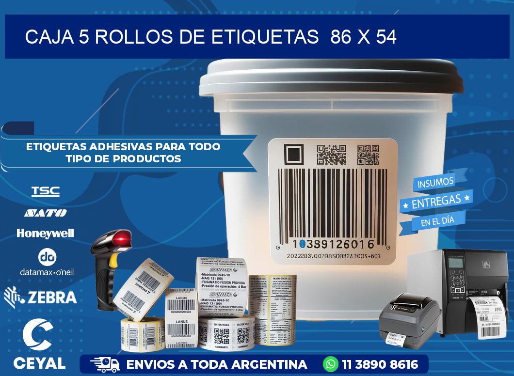 CAJA 5 ROLLOS DE ETIQUETAS  86 x 54