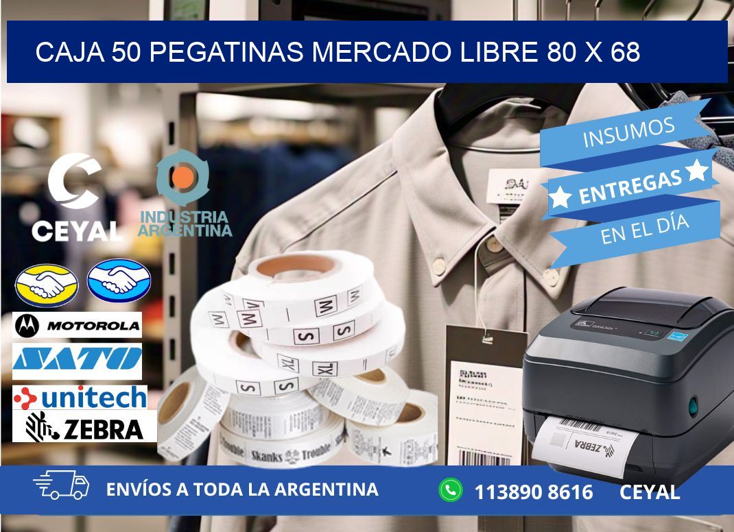 CAJA 50 PEGATINAS MERCADO LIBRE 80 x 68