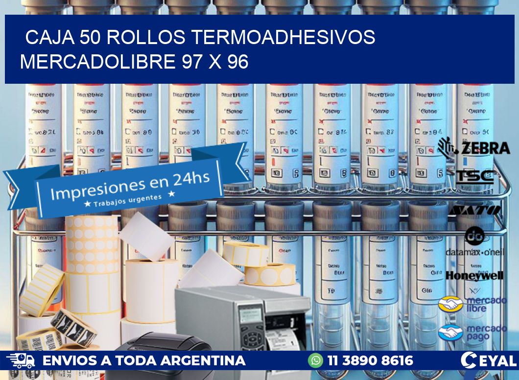 CAJA 50 ROLLOS TERMOADHESIVOS MERCADOLIBRE 97 x 96