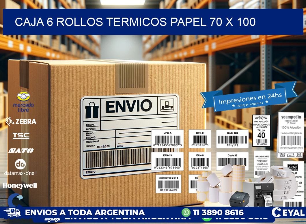 CAJA 6 ROLLOS TERMICOS PAPEL 70 x 100