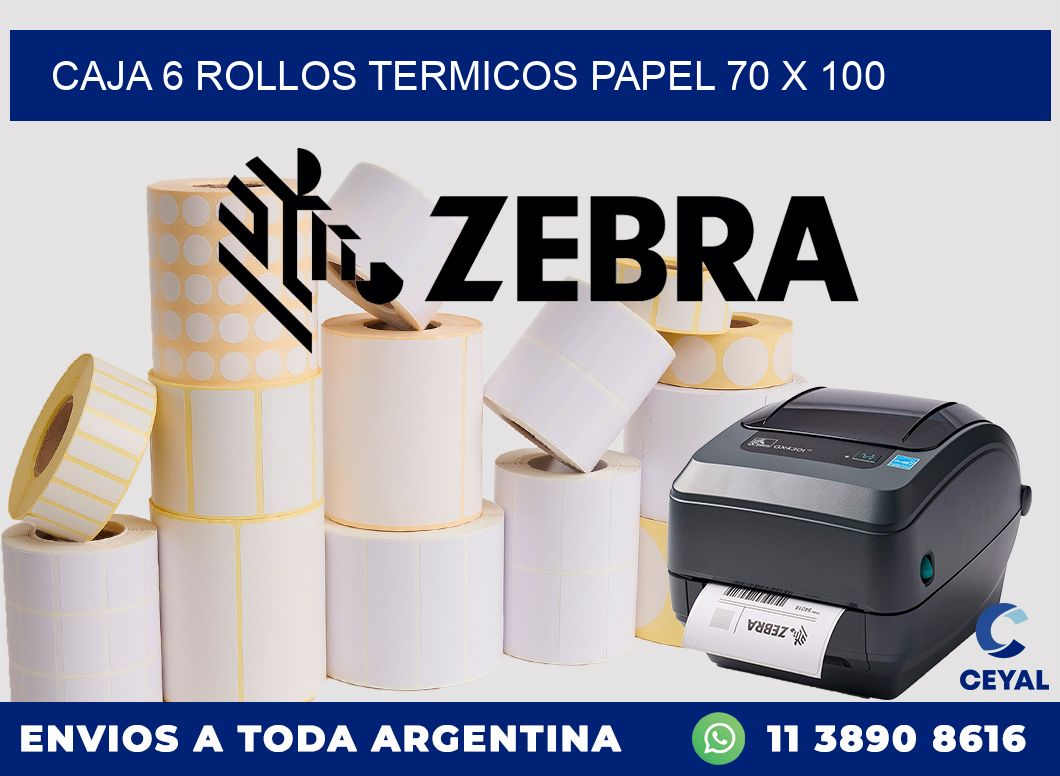 CAJA 6 ROLLOS TERMICOS PAPEL 70 x 100