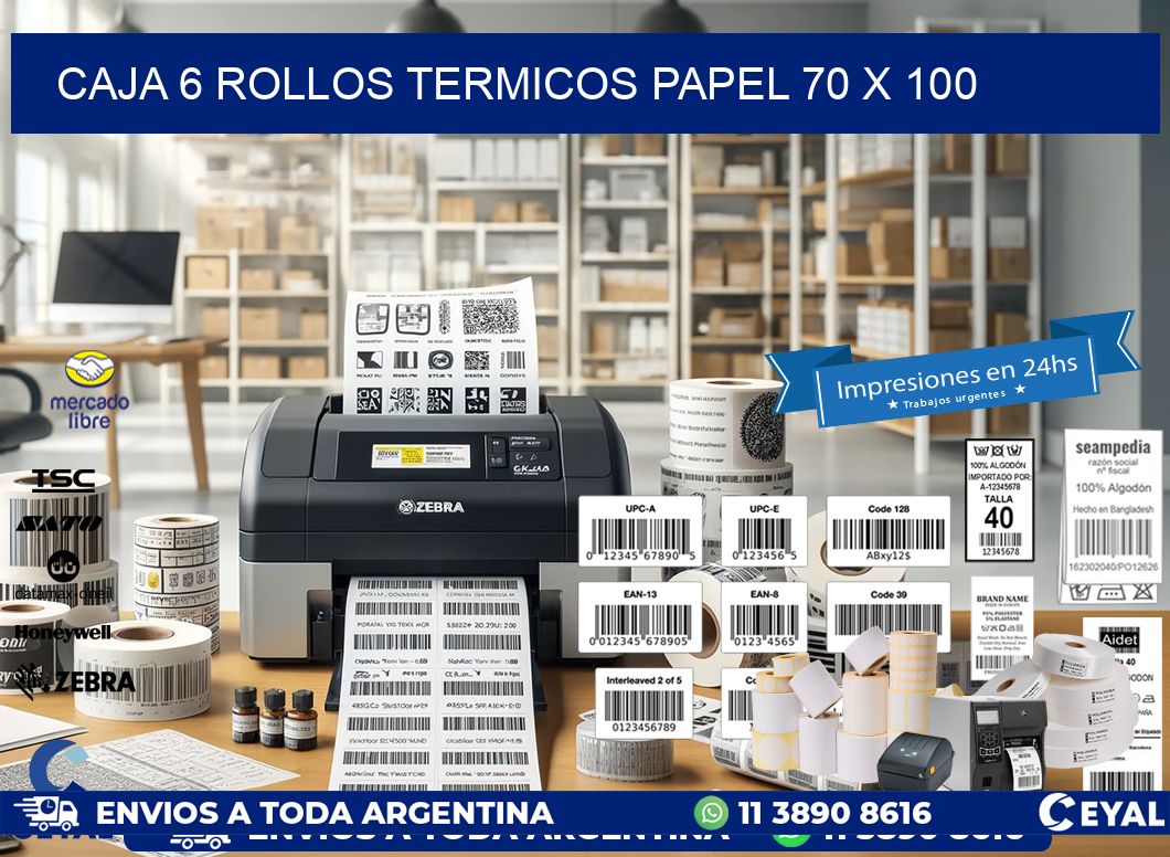 CAJA 6 ROLLOS TERMICOS PAPEL 70 x 100
