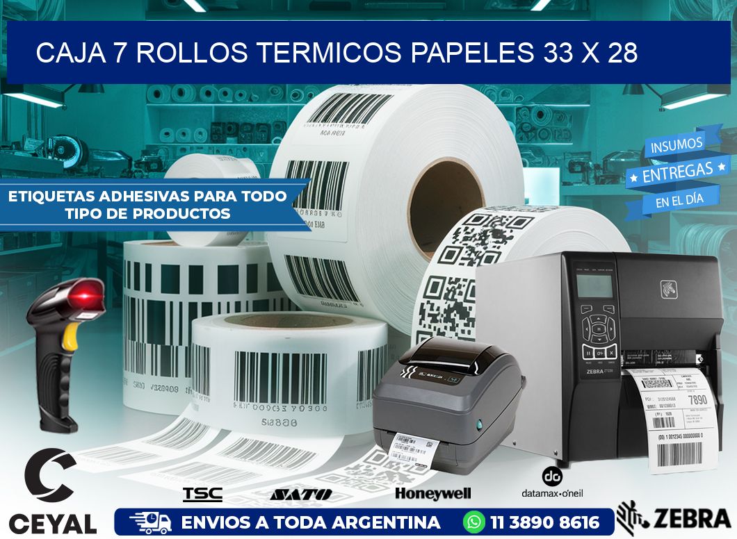 CAJA 7 ROLLOS TERMICOS PAPELES 33 x 28