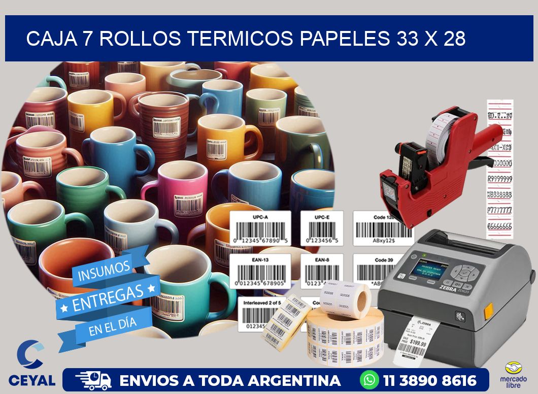 CAJA 7 ROLLOS TERMICOS PAPELES 33 x 28