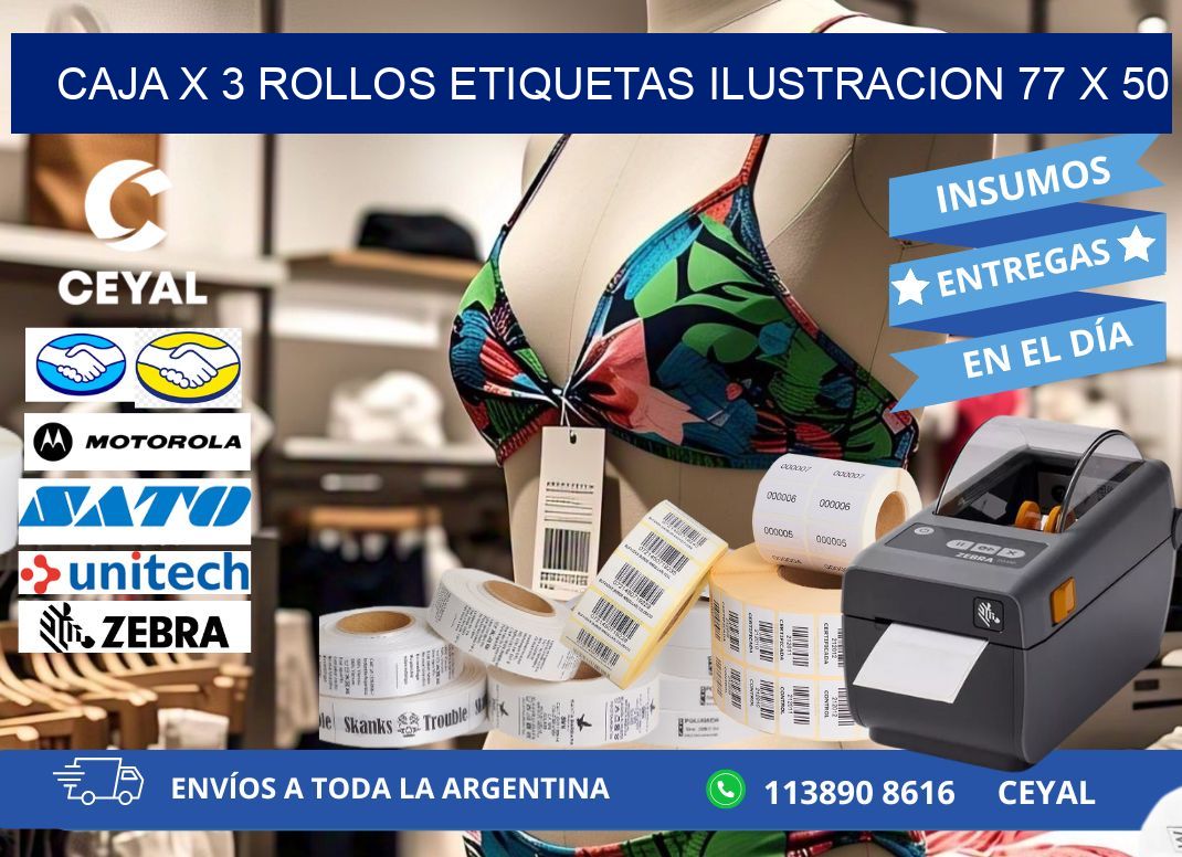 Caja X 3 Rollos Etiquetas Ilustracion 77 x 50