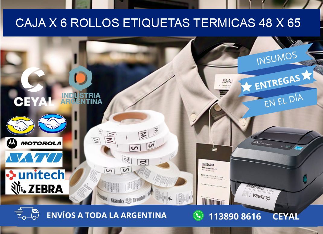 Caja X 6 Rollos Etiquetas termicas 48 x 65