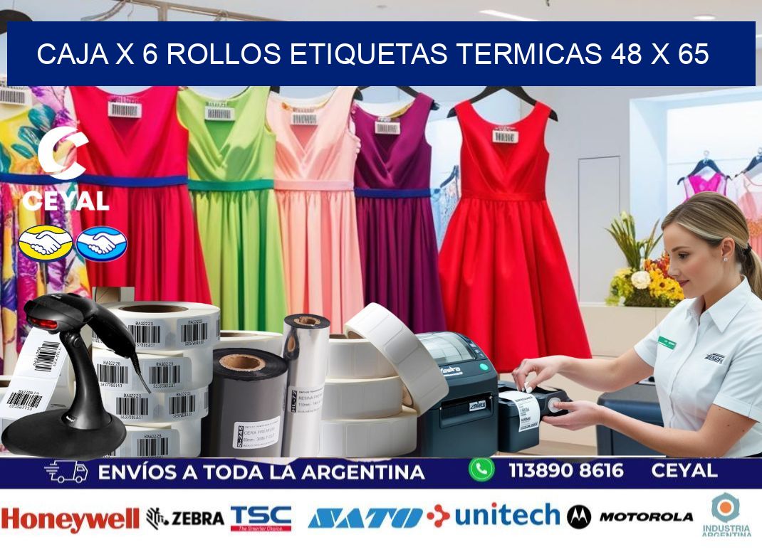 Caja X 6 Rollos Etiquetas termicas 48 x 65