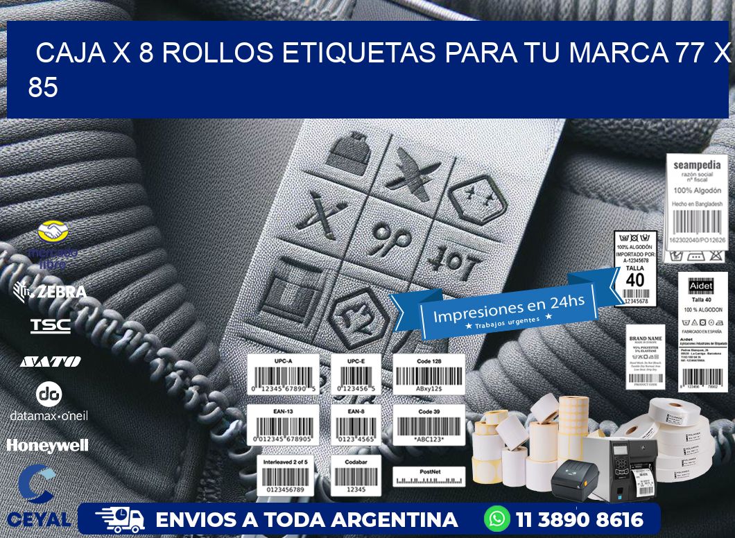 Caja X 8 Rollos Etiquetas para tu marca 77 x 85