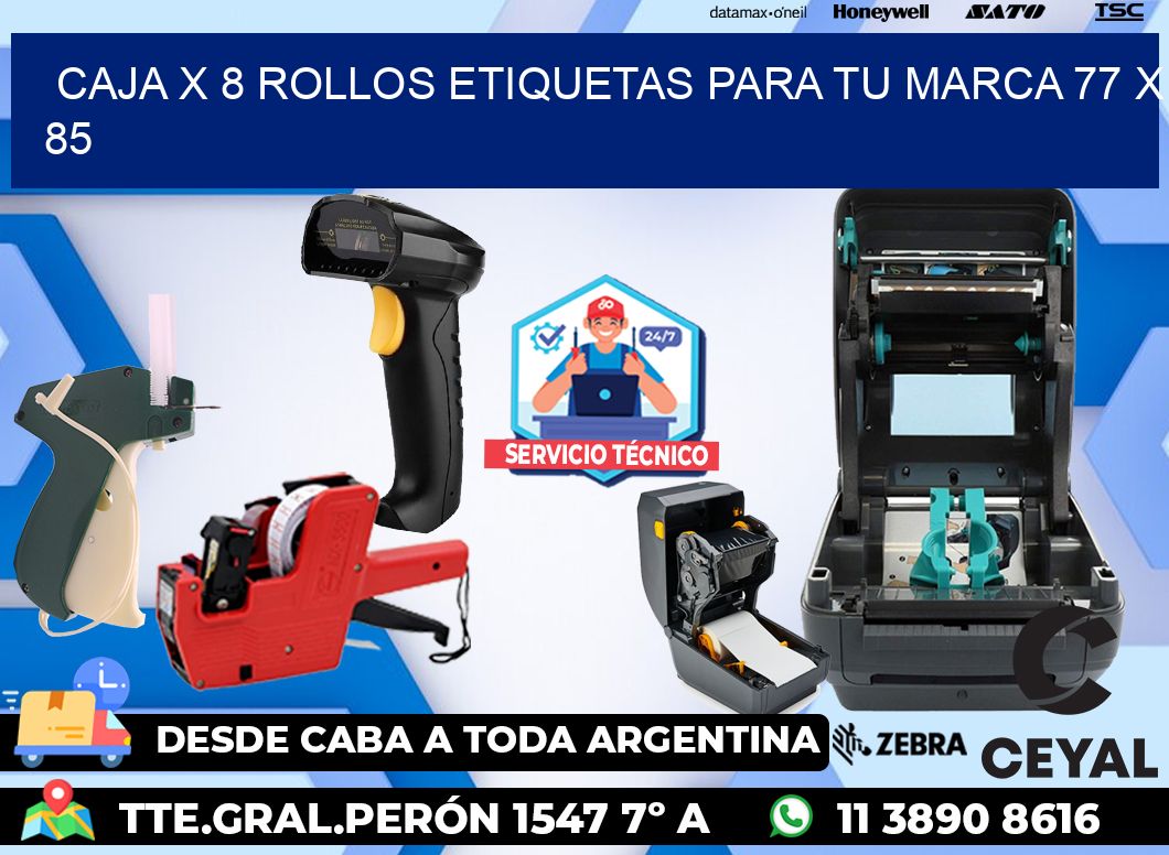Caja X 8 Rollos Etiquetas para tu marca 77 x 85