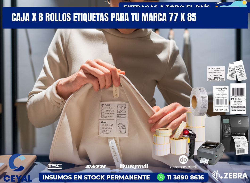 Caja X 8 Rollos Etiquetas para tu marca 77 x 85