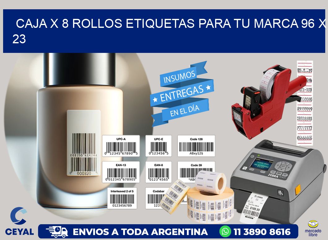 Caja X 8 Rollos Etiquetas para tu marca 96 x 23