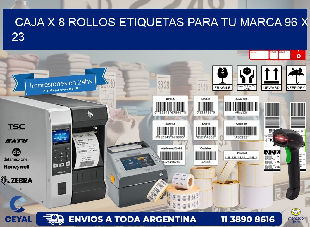 Caja X 8 Rollos Etiquetas para tu marca 96 x 23