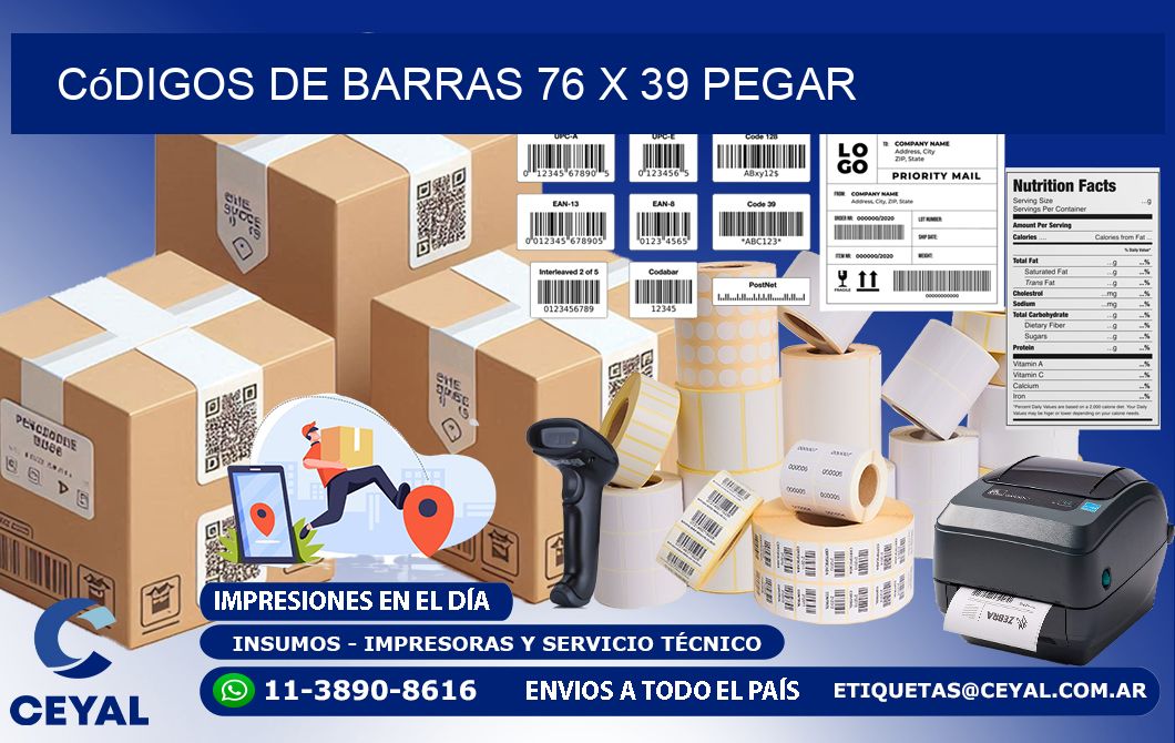Códigos de Barras 76 x 39 pegar