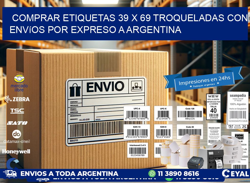 Comprar etiquetas 39 x 69 troqueladas con envíos por expreso a Argentina