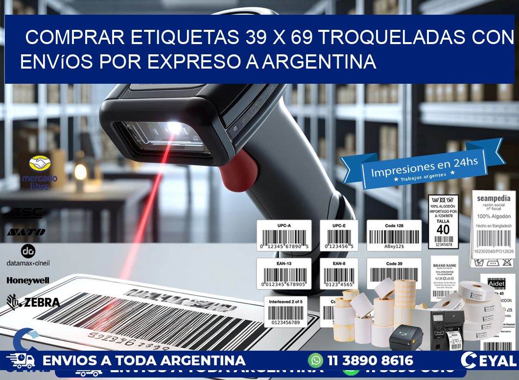 Comprar etiquetas 39 x 69 troqueladas con envíos por expreso a Argentina