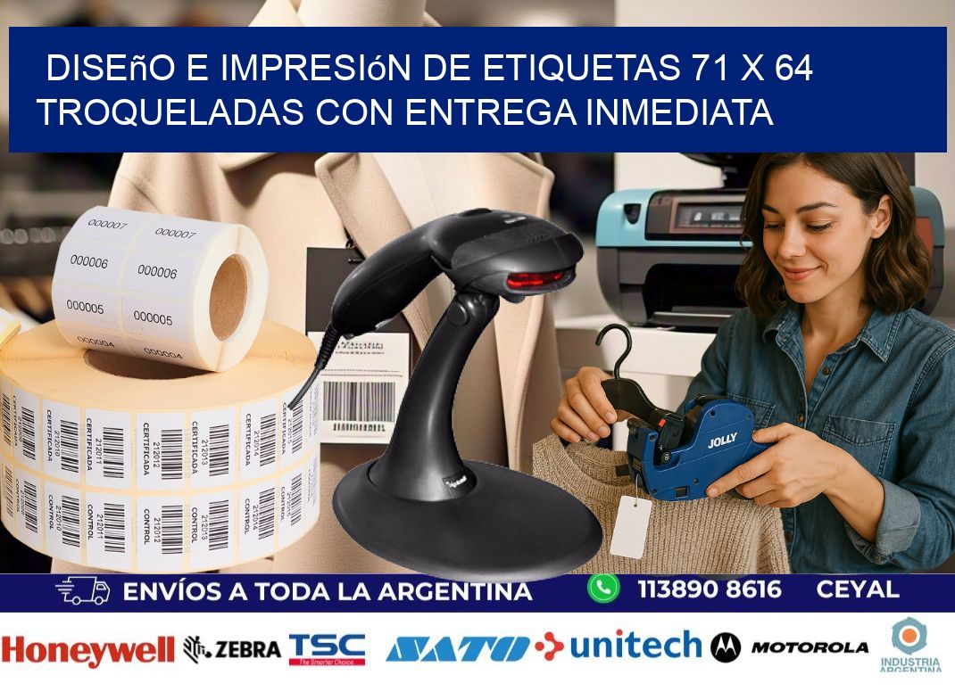 Diseño e impresión de etiquetas 71 x 64 troqueladas con entrega inmediata
