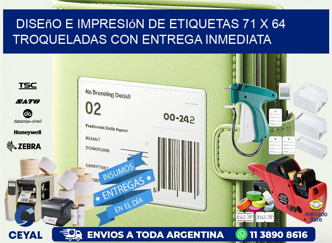 Diseño e impresión de etiquetas 71 x 64 troqueladas con entrega inmediata