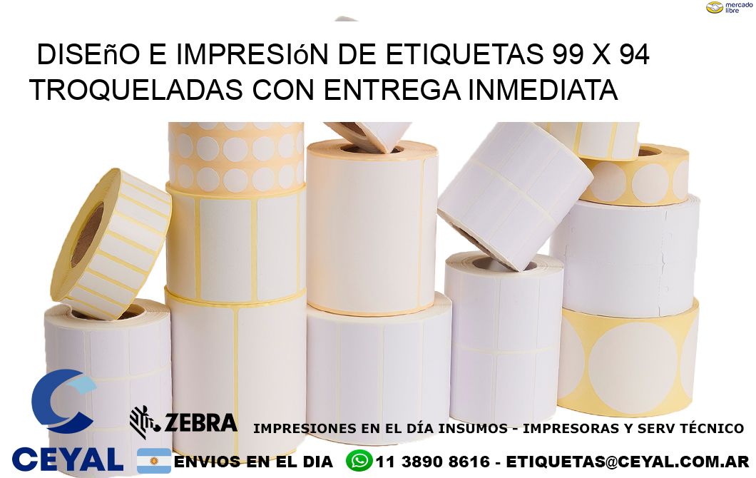 Diseño e impresión de etiquetas 99 x 94 troqueladas con entrega inmediata