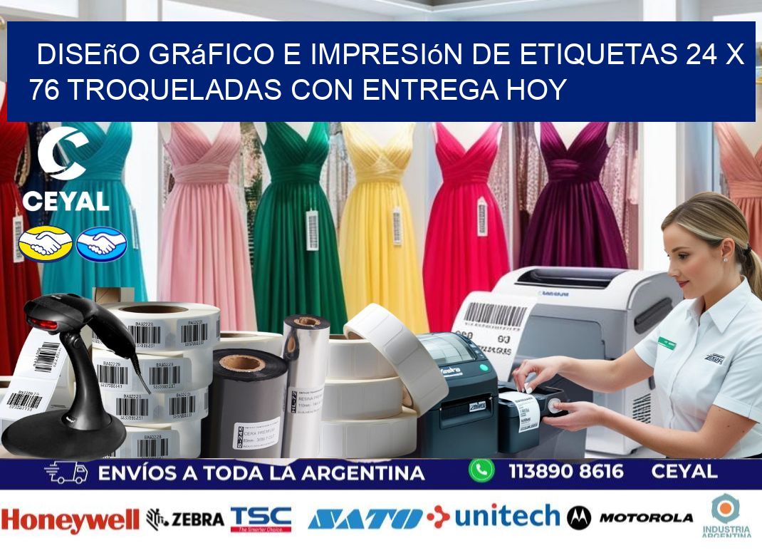 Diseño gráfico e impresión de etiquetas 24 x 76 troqueladas con entrega hoy