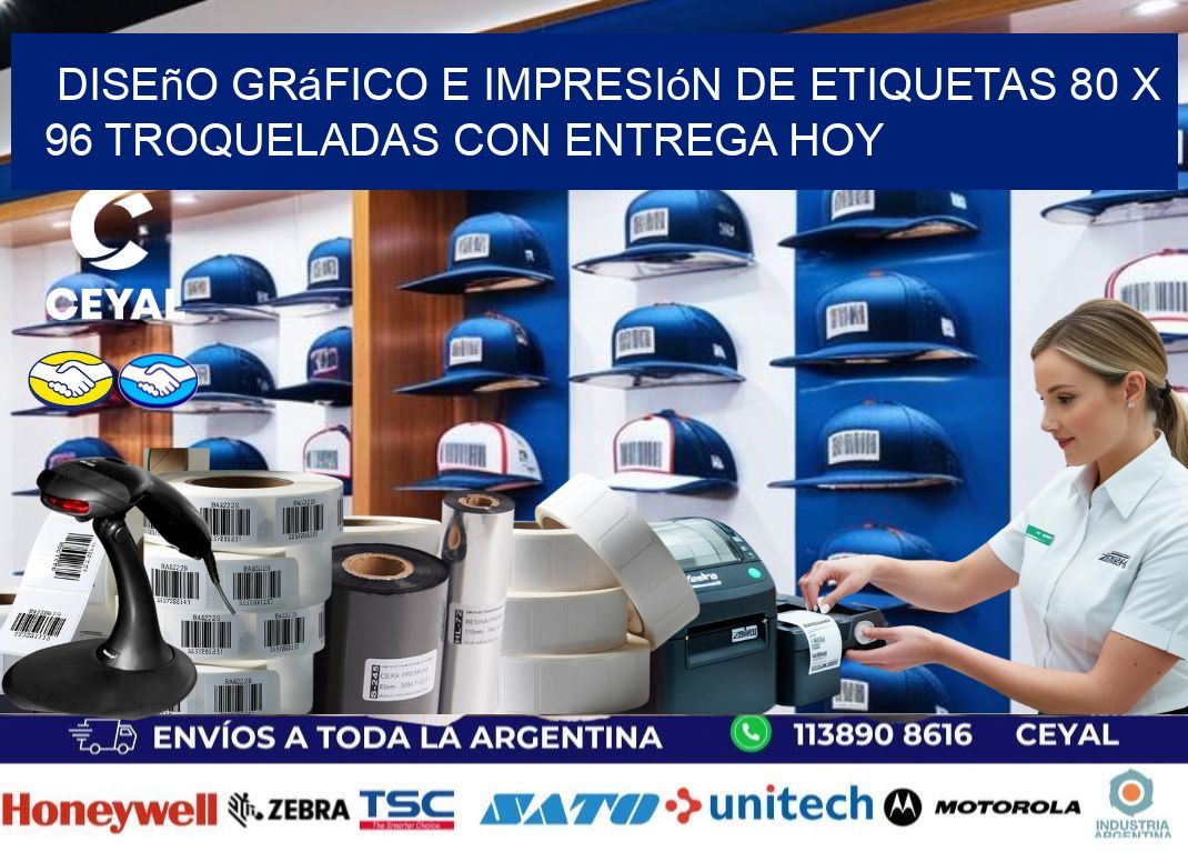 Diseño gráfico e impresión de etiquetas 80 x 96 troqueladas con entrega hoy