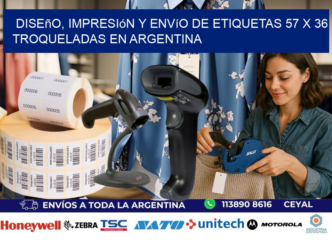 Diseño, impresión y envío de etiquetas 57 x 36 troqueladas en Argentina