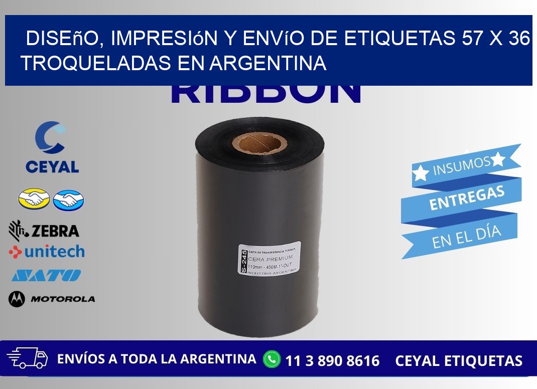 Diseño, impresión y envío de etiquetas 57 x 36 troqueladas en Argentina