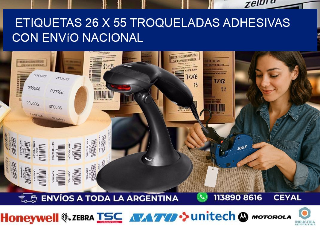 Etiquetas 26 x 55 troqueladas adhesivas con envío nacional