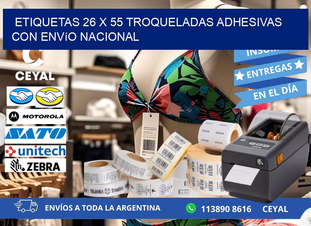 Etiquetas 26 x 55 troqueladas adhesivas con envío nacional
