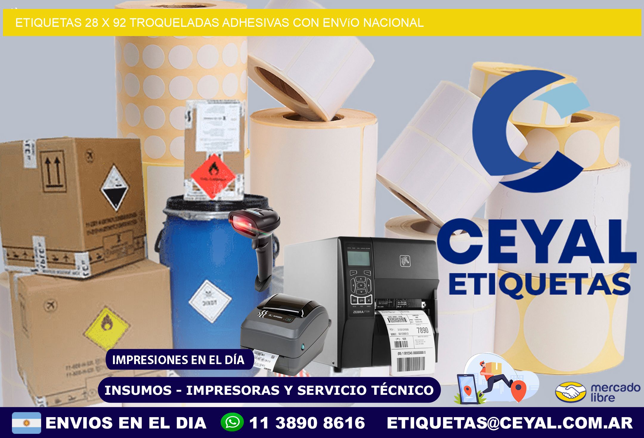 Etiquetas 28 x 92 troqueladas adhesivas con envío nacional