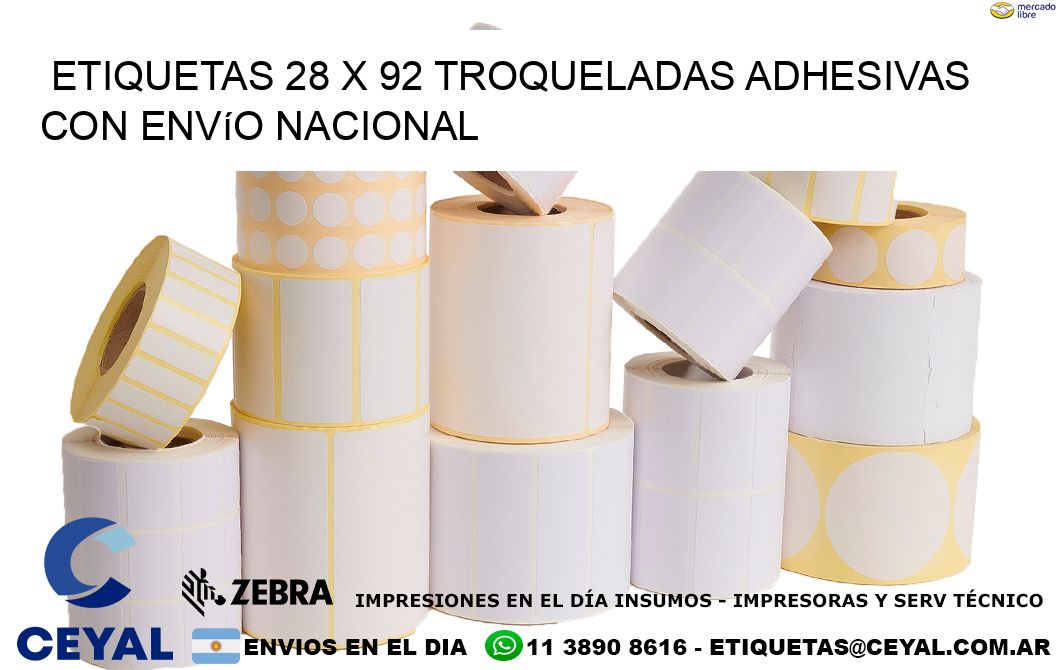 Etiquetas 28 x 92 troqueladas adhesivas con envío nacional