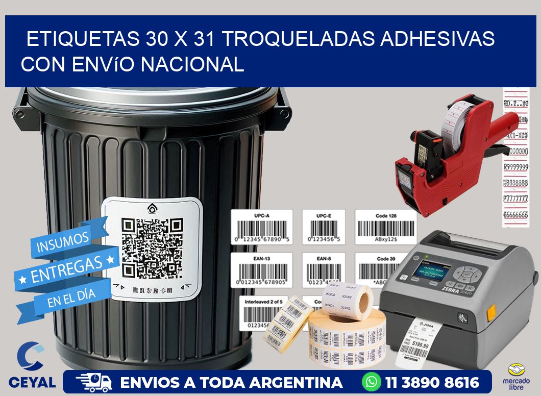 Etiquetas 30 x 31 troqueladas adhesivas con envío nacional