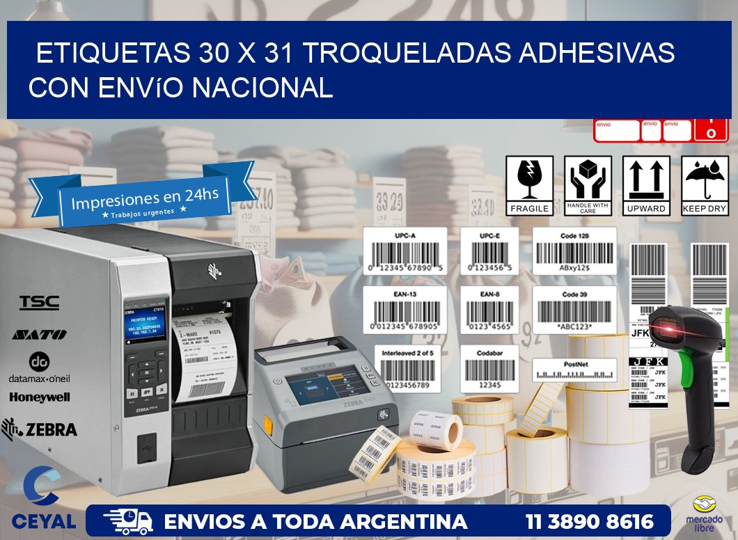 Etiquetas 30 x 31 troqueladas adhesivas con envío nacional