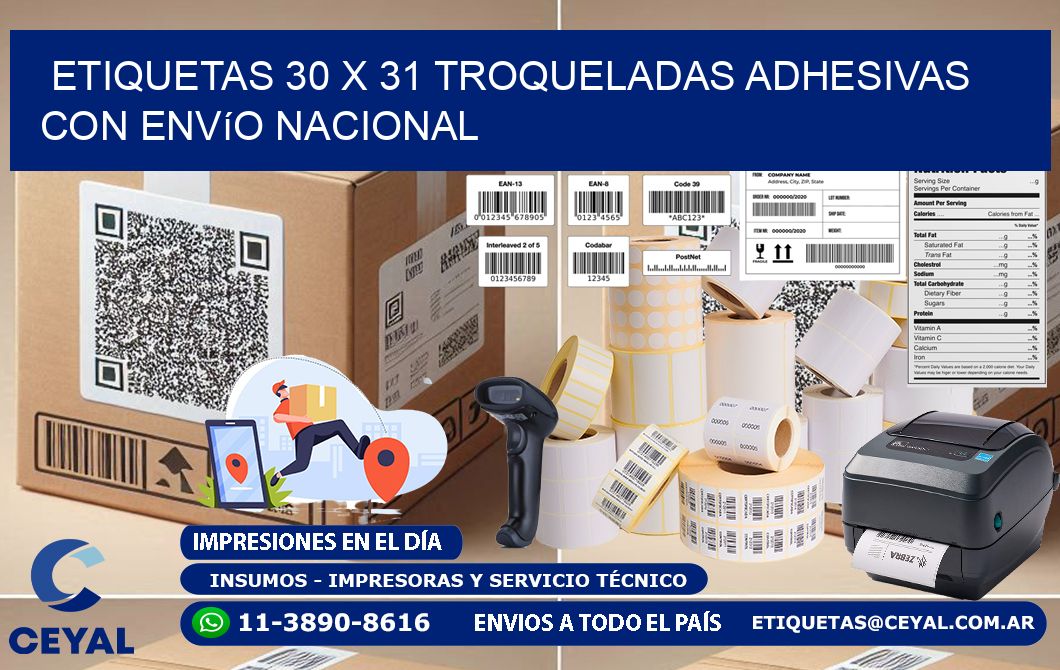 Etiquetas 30 x 31 troqueladas adhesivas con envío nacional