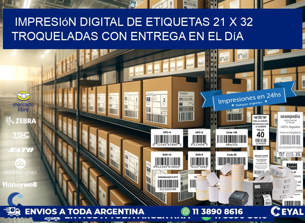 Impresión digital de etiquetas 21 x 32 troqueladas con entrega en el día