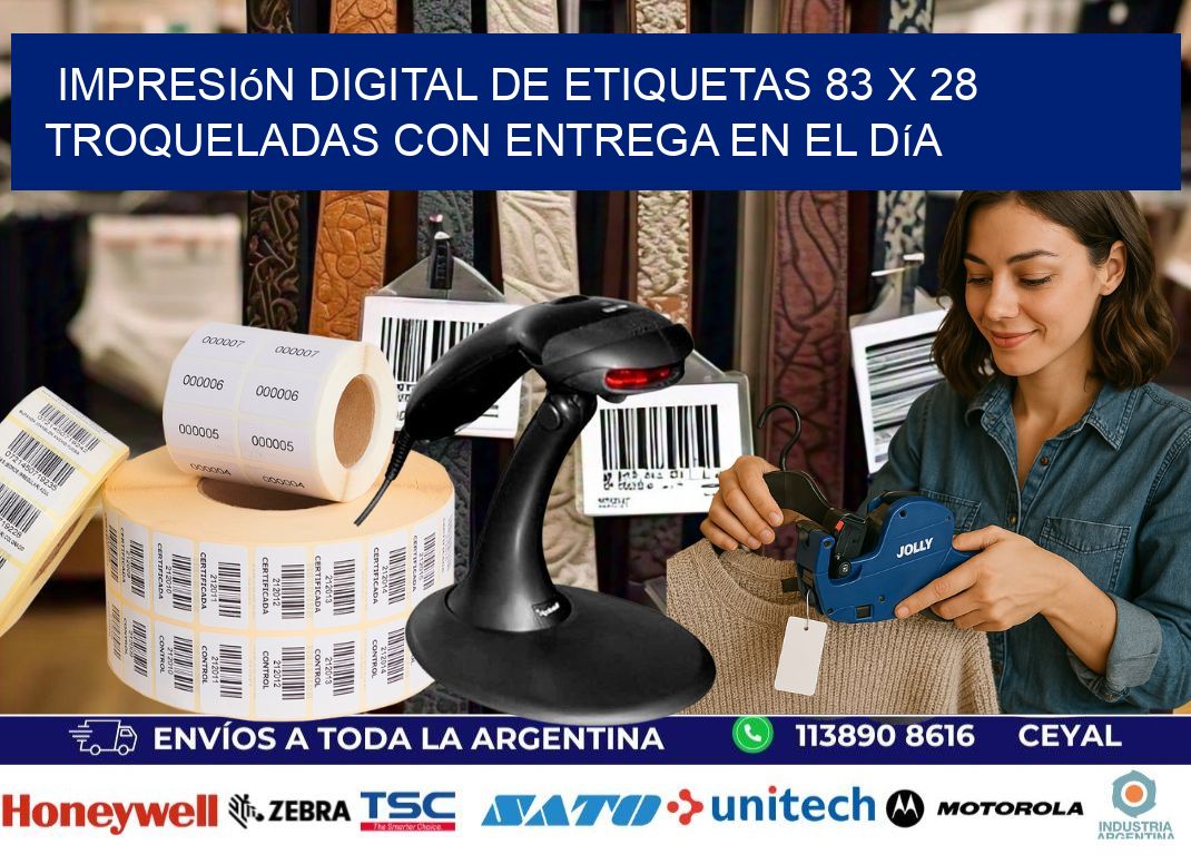 Impresión digital de etiquetas 83 x 28 troqueladas con entrega en el día