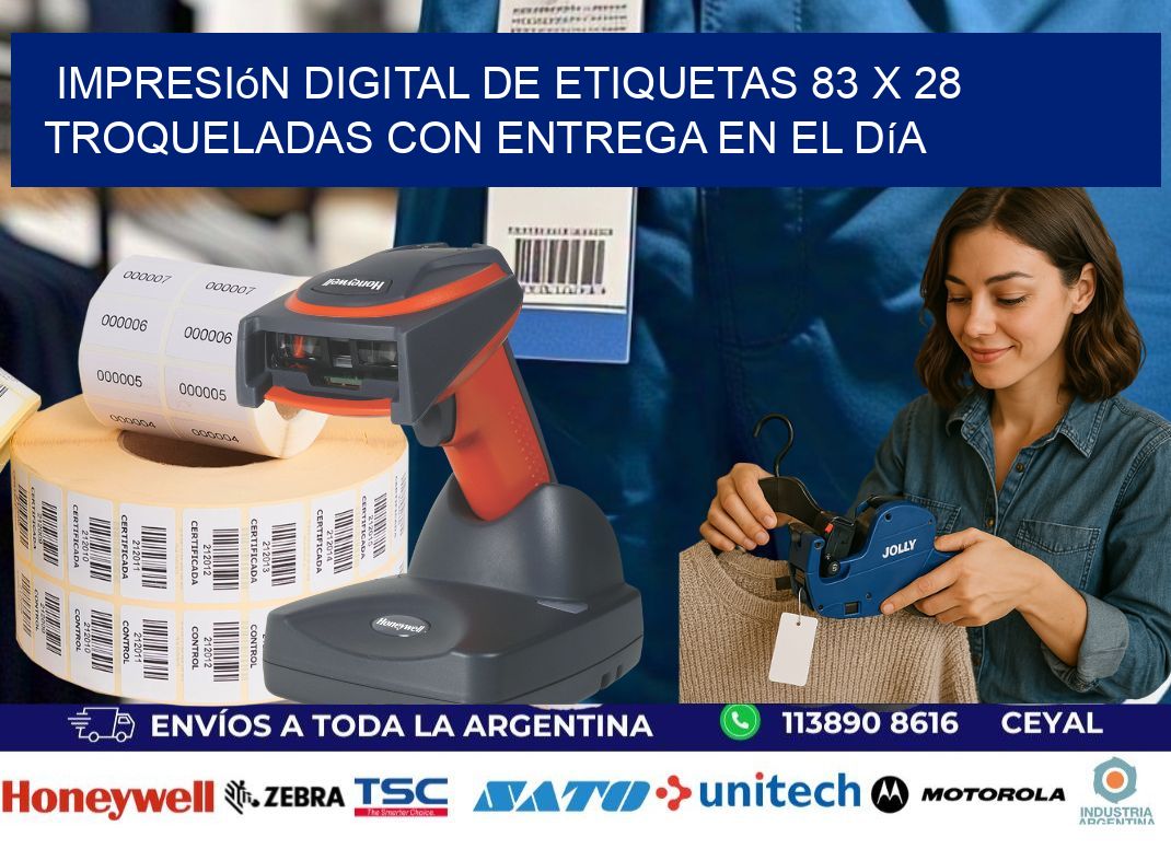 Impresión digital de etiquetas 83 x 28 troqueladas con entrega en el día