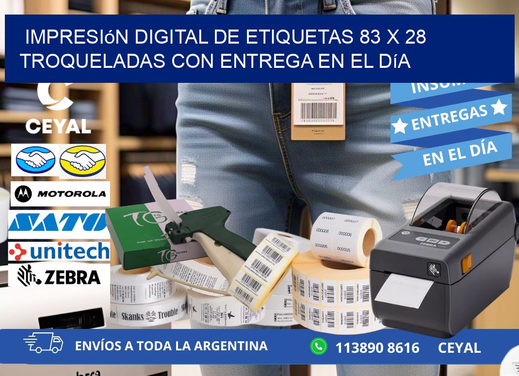 Impresión digital de etiquetas 83 x 28 troqueladas con entrega en el día