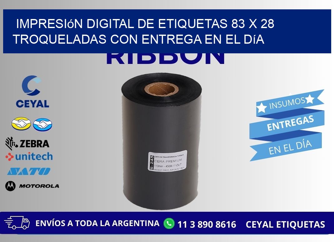 Impresión digital de etiquetas 83 x 28 troqueladas con entrega en el día