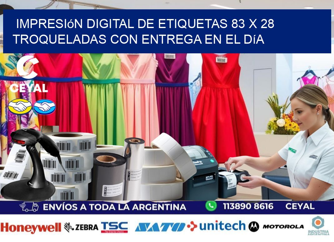 Impresión digital de etiquetas 83 x 28 troqueladas con entrega en el día