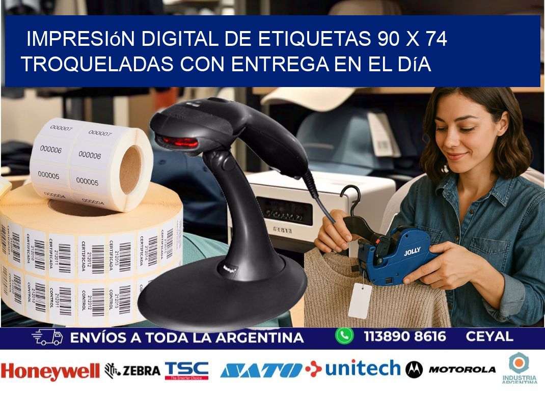 Impresión digital de etiquetas 90 x 74 troqueladas con entrega en el día