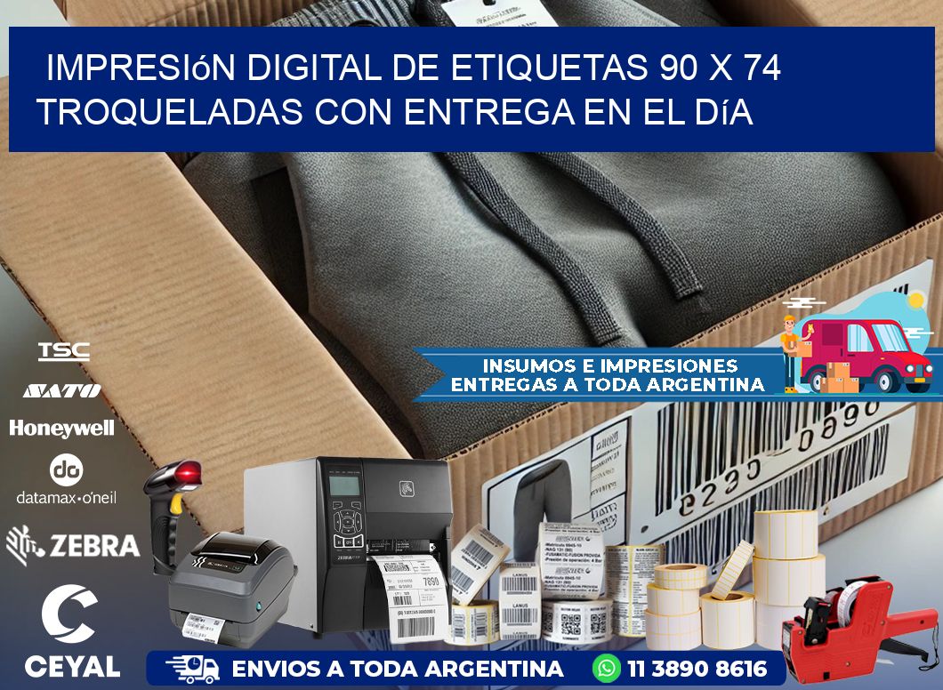 Impresión digital de etiquetas 90 x 74 troqueladas con entrega en el día