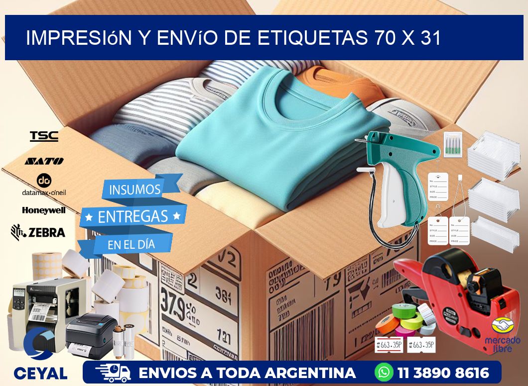 Impresión y envío de etiquetas 70 x 31
