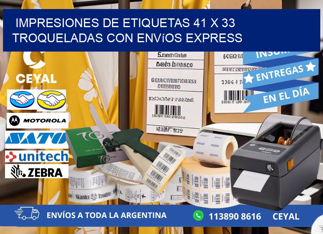 Impresiones de etiquetas 41 x 33 troqueladas con envíos express