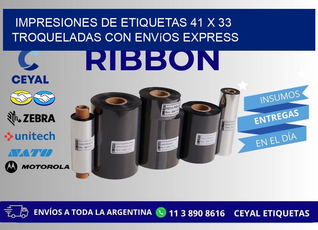 Impresiones de etiquetas 41 x 33 troqueladas con envíos express