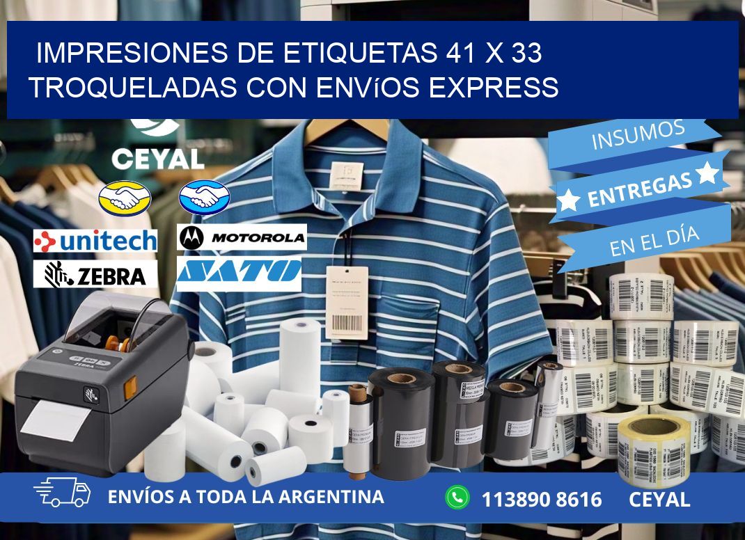 Impresiones de etiquetas 41 x 33 troqueladas con envíos express