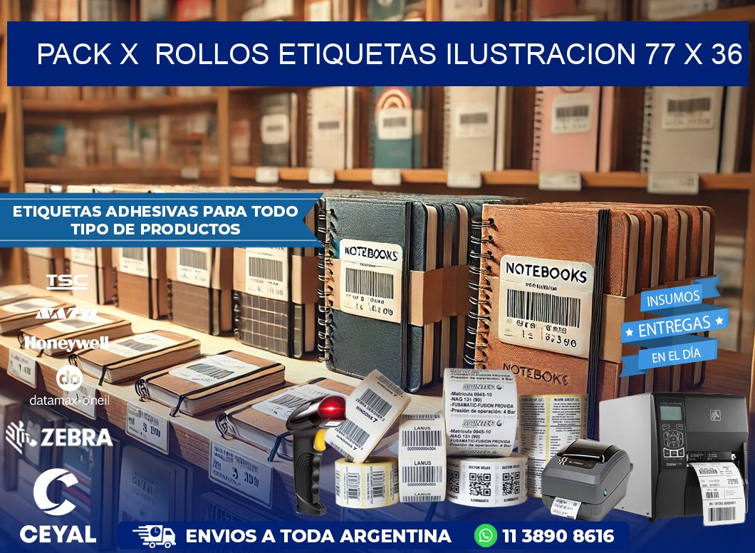 Pack X  Rollos Etiquetas Ilustracion 77 x 36