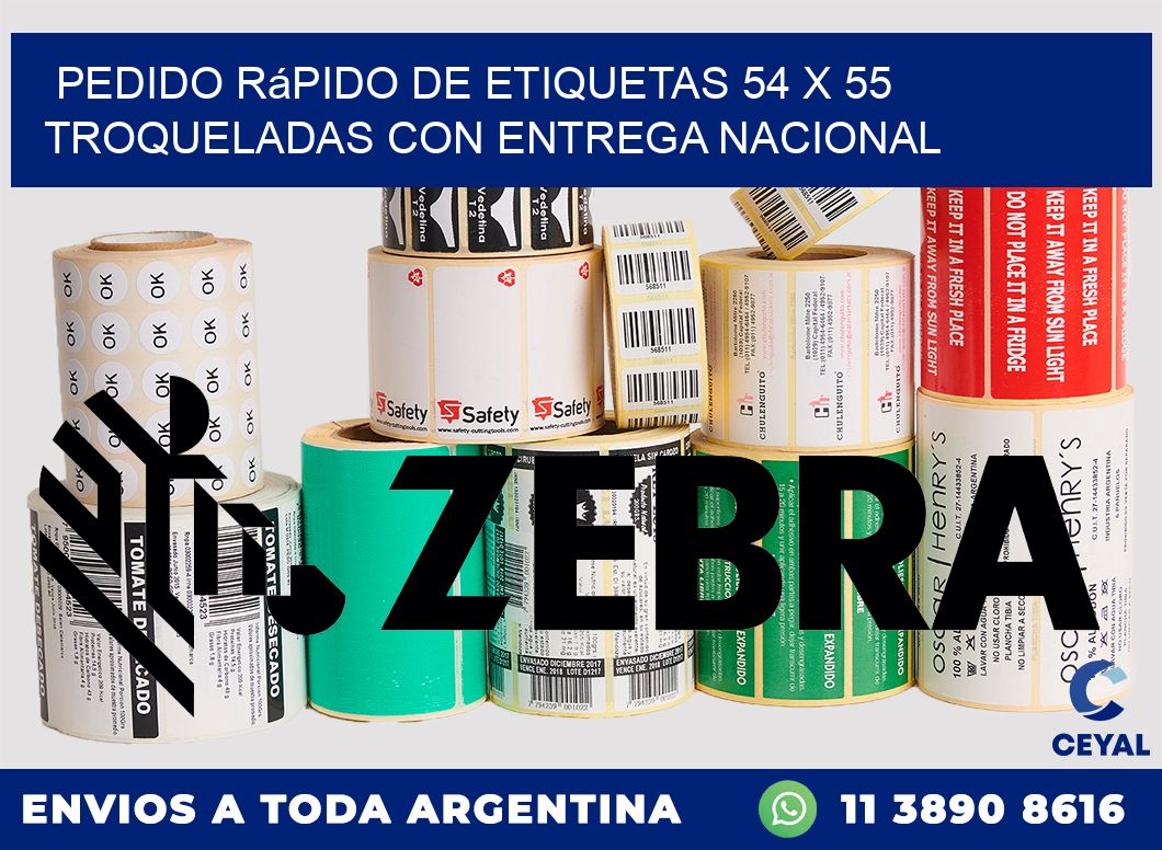 Pedido rápido de etiquetas 54 x 55 troqueladas con entrega nacional