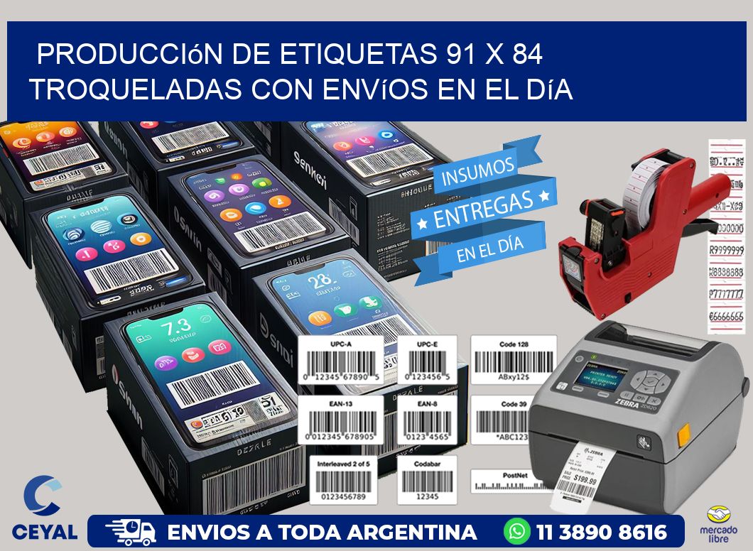 Producción de etiquetas 91 x 84 troqueladas con envíos en el día