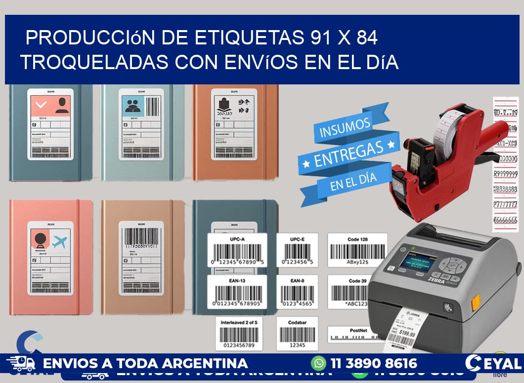 Producción de etiquetas 91 x 84 troqueladas con envíos en el día